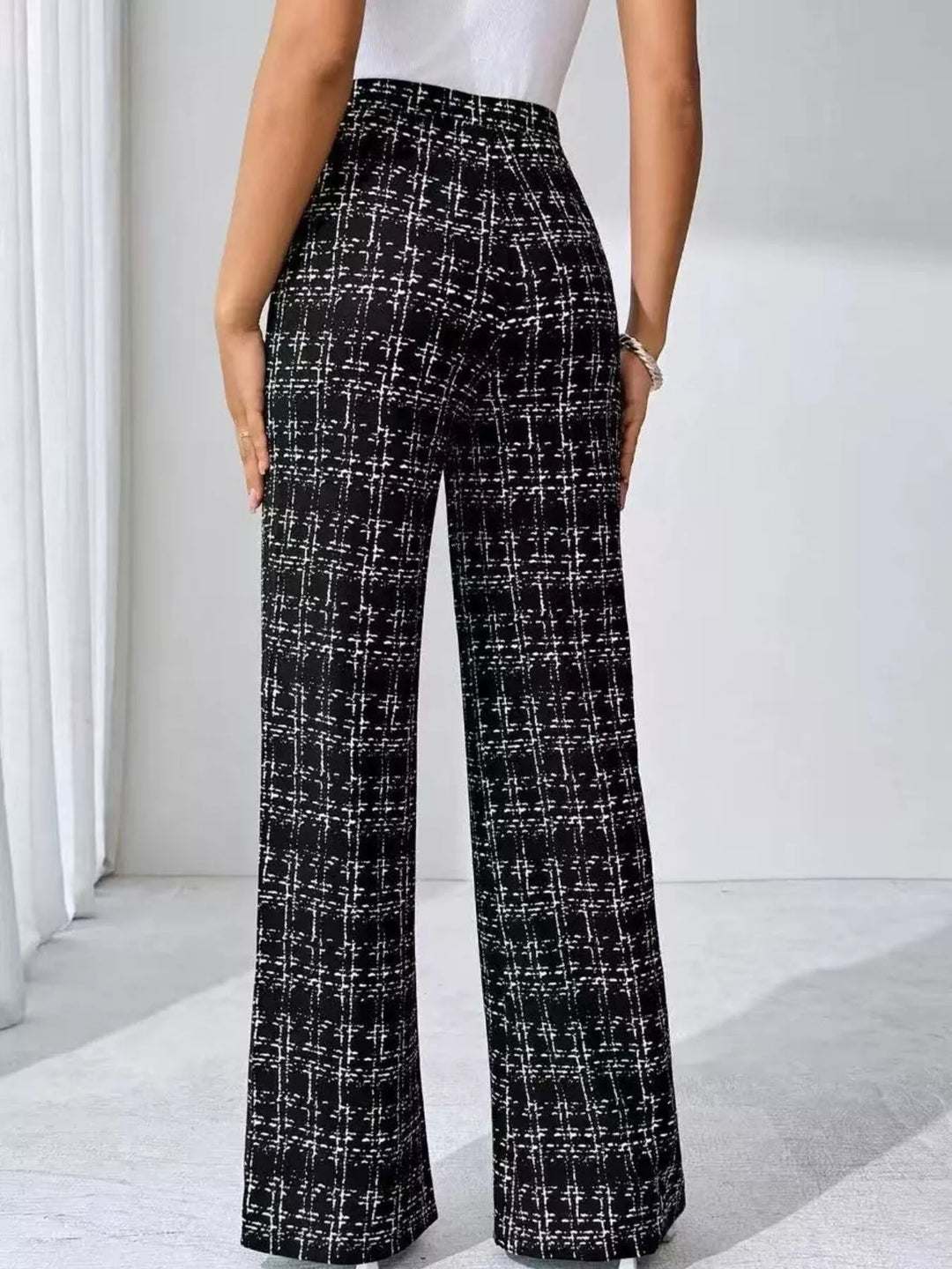 Plaid print wide-leg high-rise pants