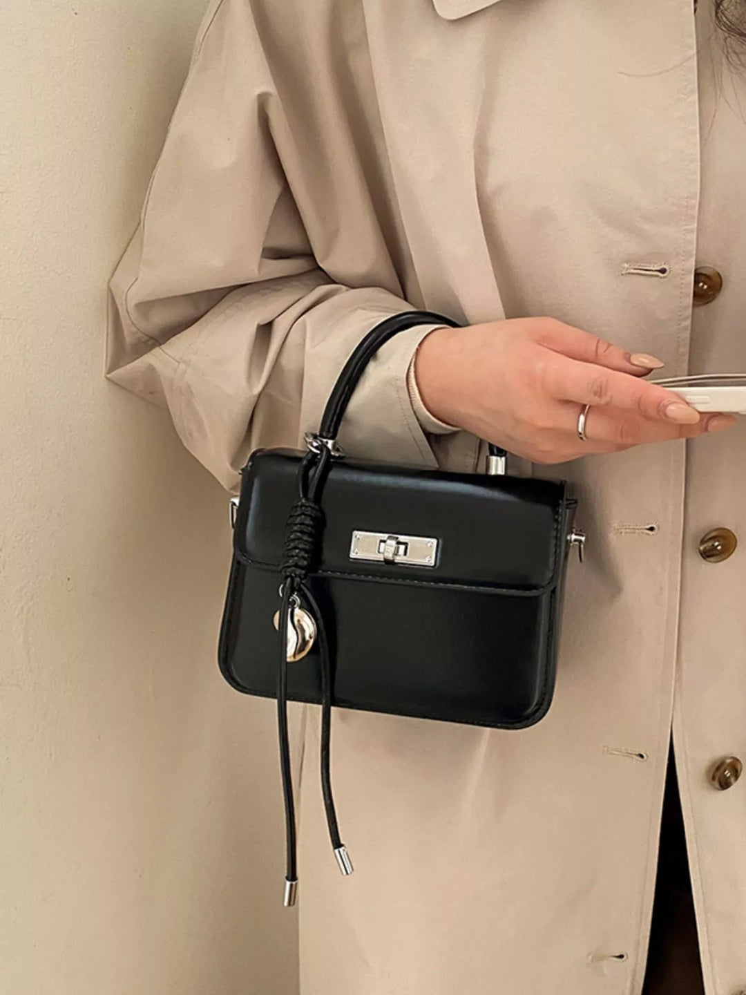 Mini top-handle crossbody bag with silver twist lock