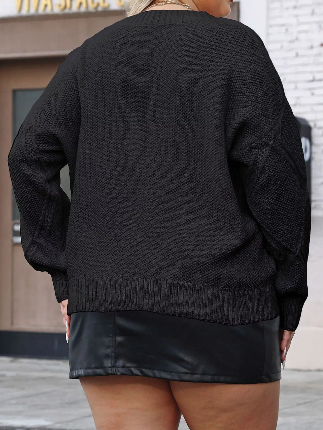 Diamond texture knit crew neck sweater with drop shoulders