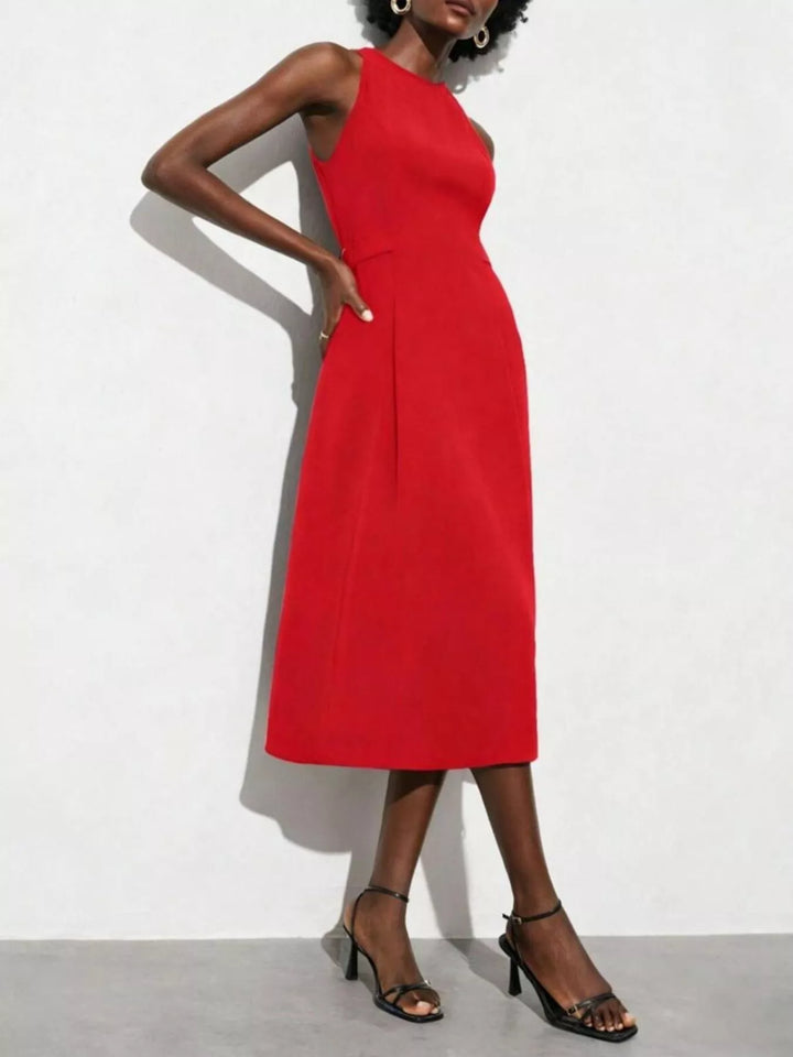 Open-back sleeveless midi dress with side tie