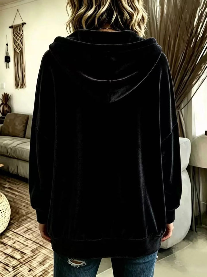 Oversized hooded button-up jacket with patch pockets
