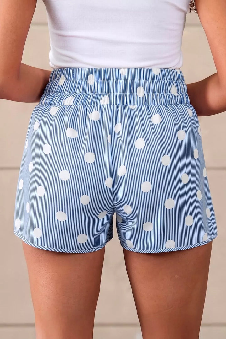 Polka dot striped elastic waist shorts with side pockets