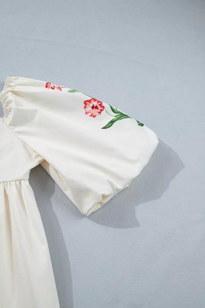 Floral puff sleeve babydoll mini dress with square neck