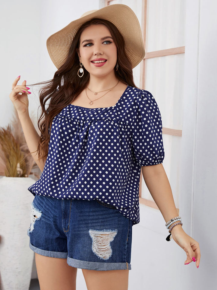 Polka dot square neck blouse with puff sleeves