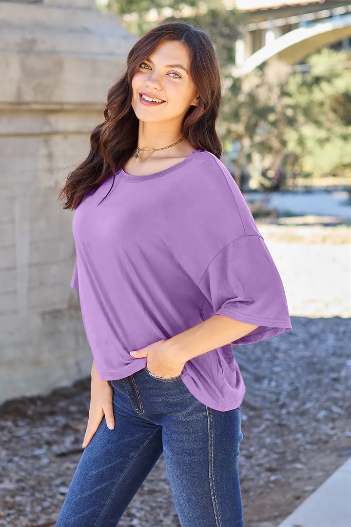 Boxy drop-shoulder round neck bamboo tee
