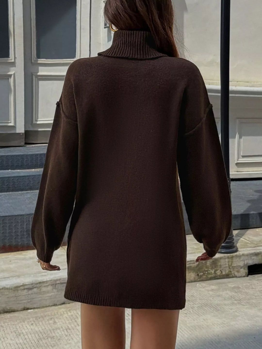Turtleneck sweater dress with balloon sleeves