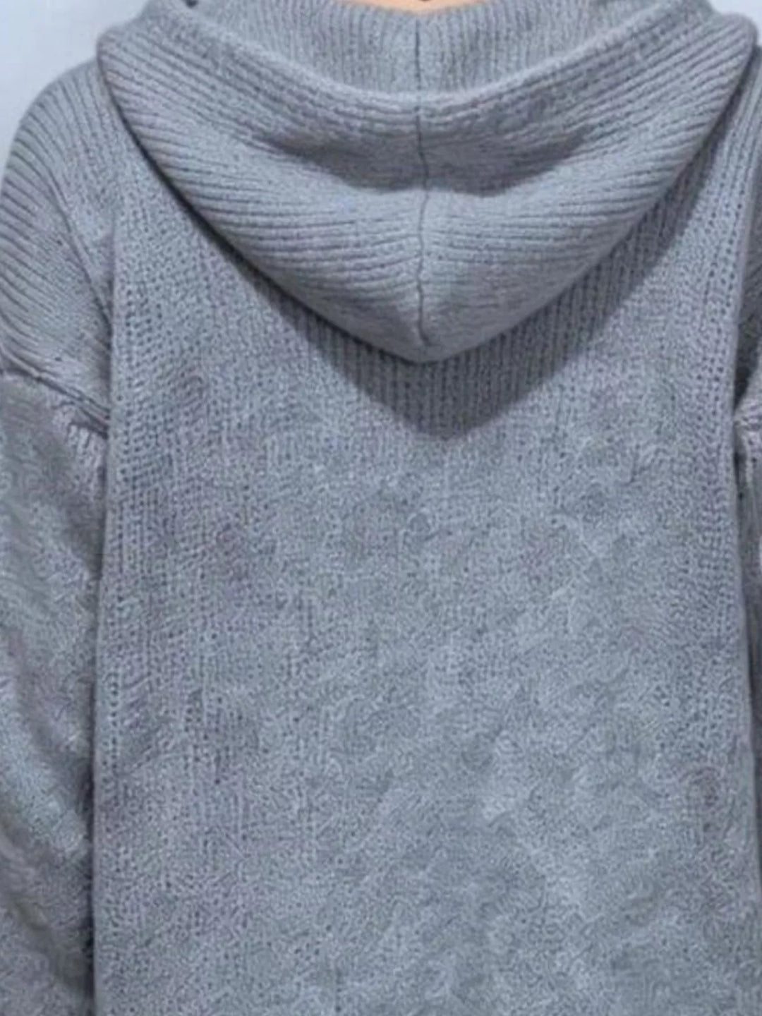 Hooded button-front longline knit cardigan with pockets