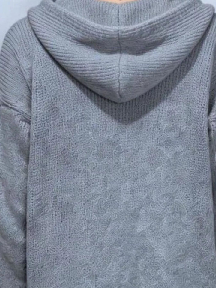 Hooded button-front longline knit cardigan with pockets