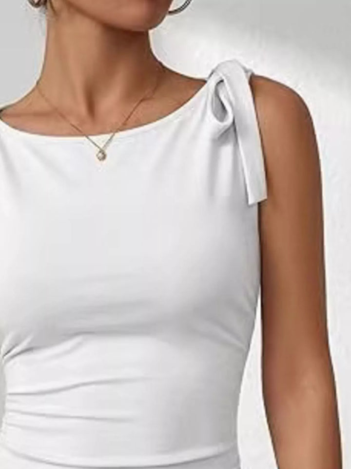 Bow tie shoulder fitted scoop neck tank top