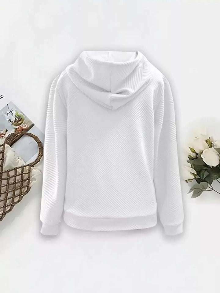 Textured zip-up hooded jacket with drawstrings