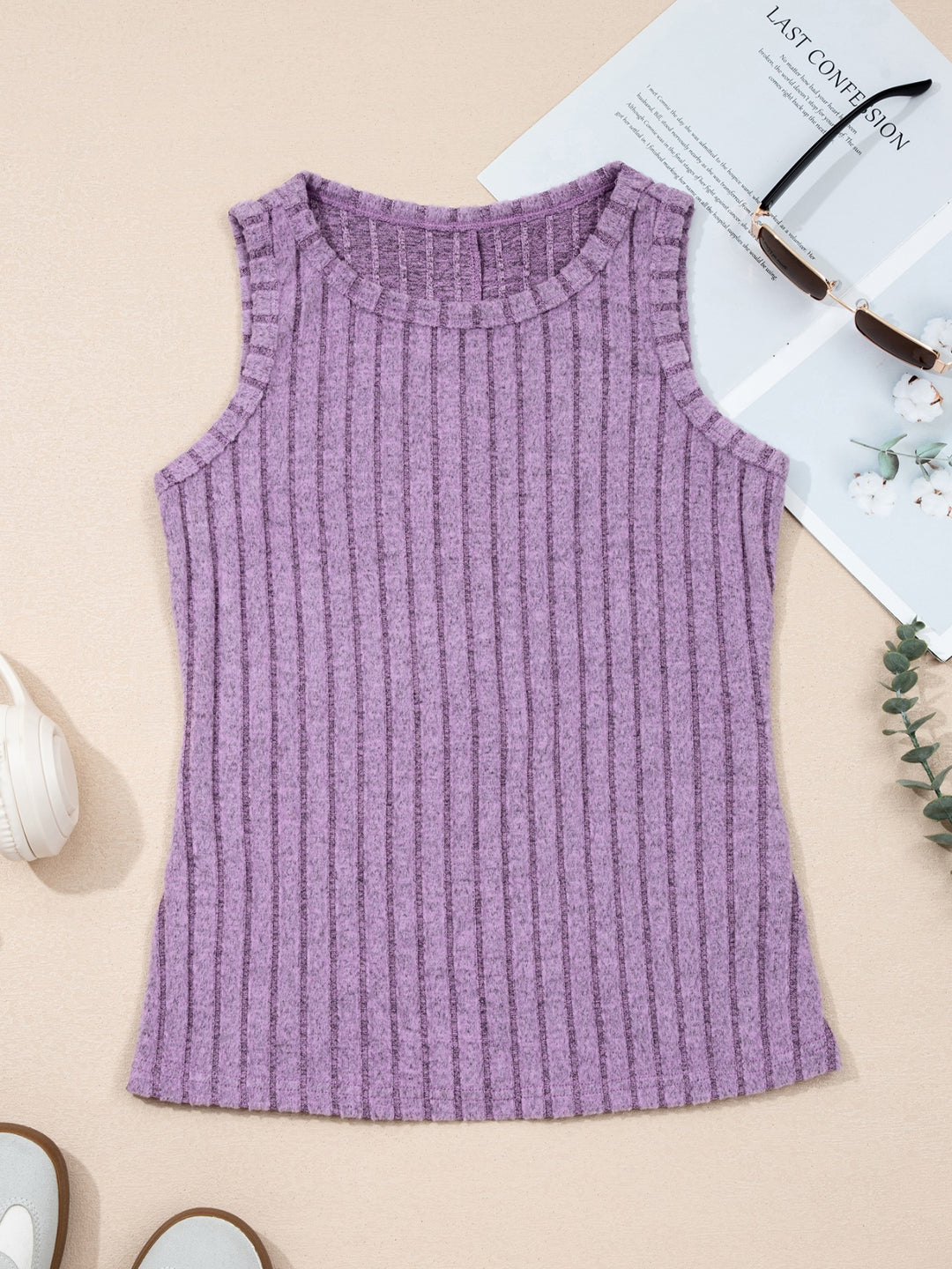 Ribbed high-neck mineral wash tank top