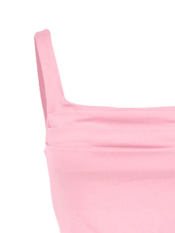 Ruched square neck tank top with wide straps