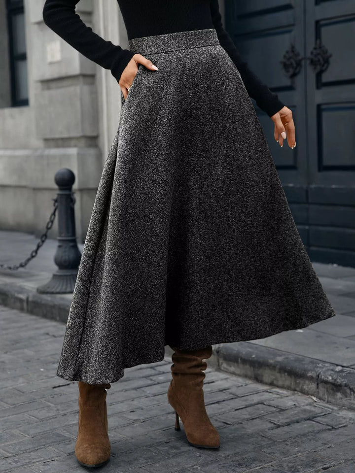 High-waist A-line midi skirt with side pockets