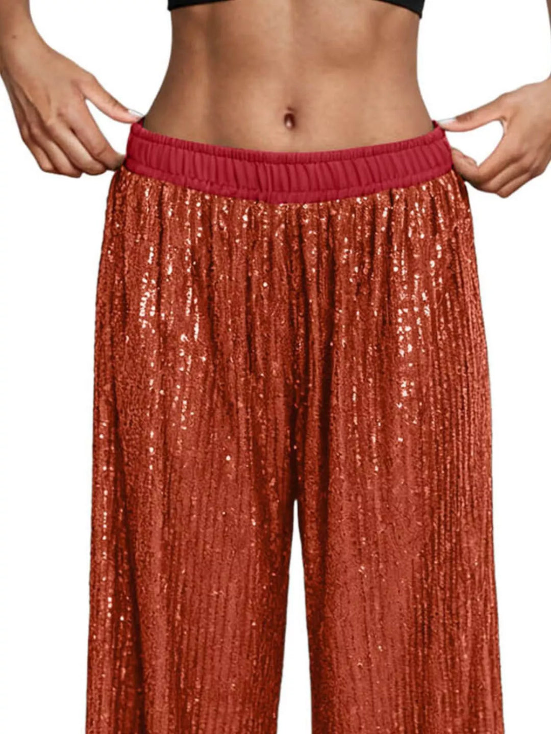 All-over sequin wide-leg pants with elastic waist