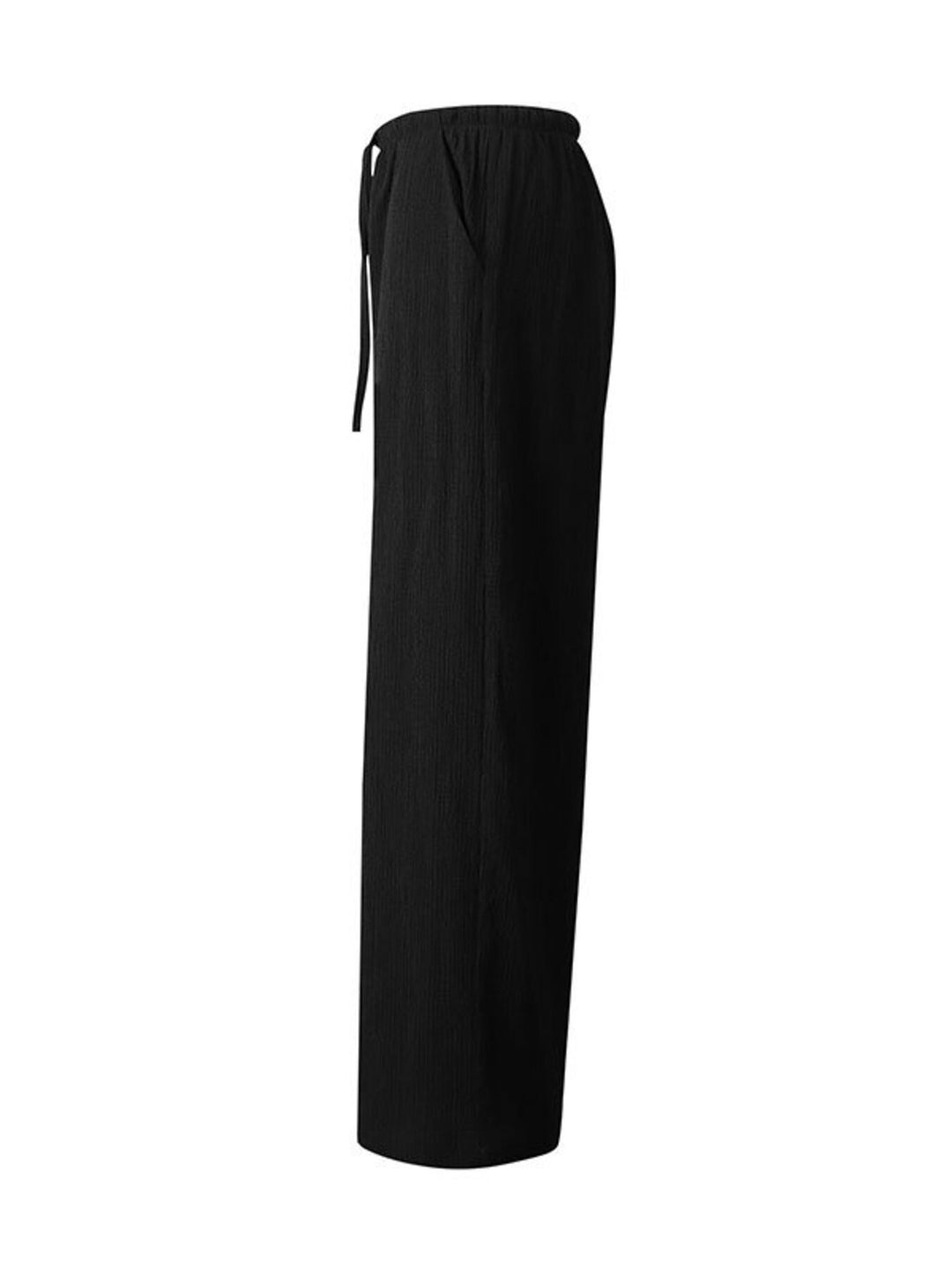 Crinkle textured wide leg pants with drawstring waist