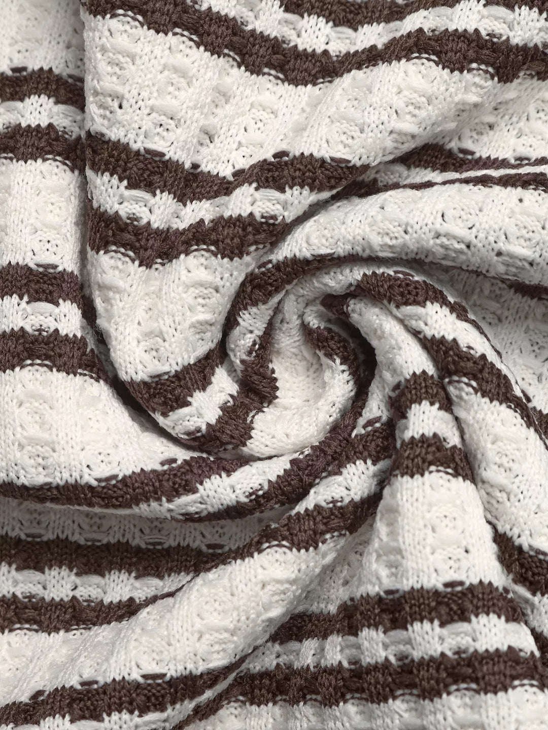Striped textured knit top with contrast polo collar