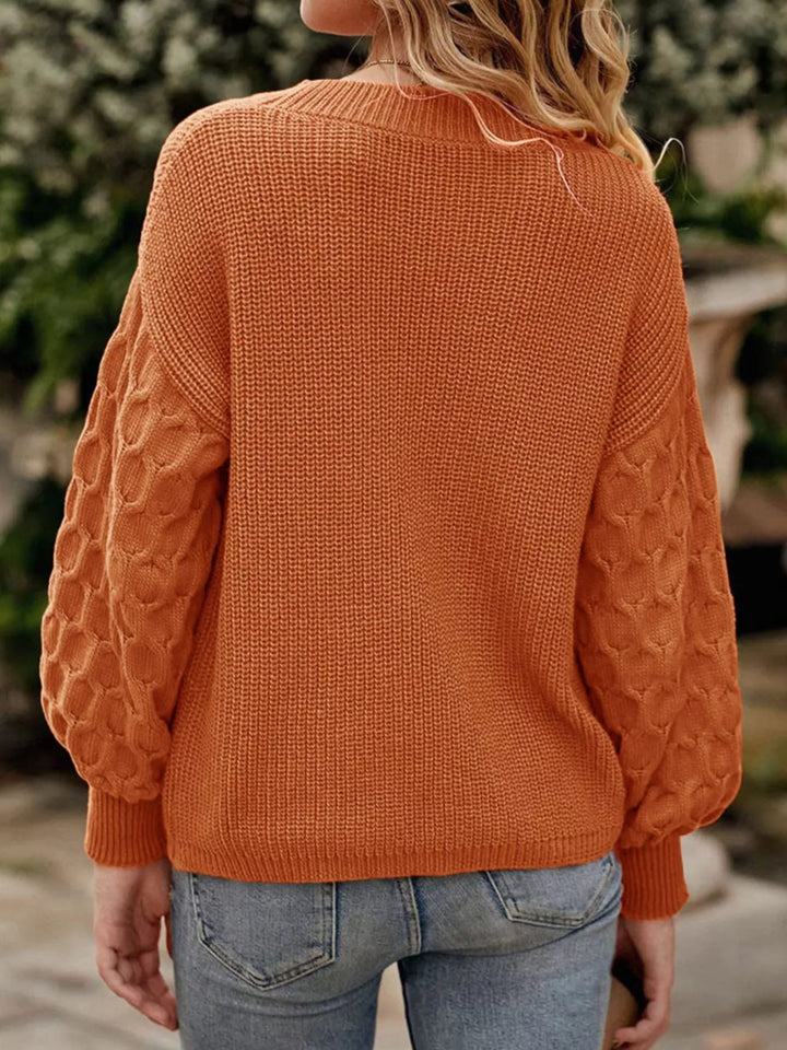 Textured drop-shoulder crew neck knit sweater