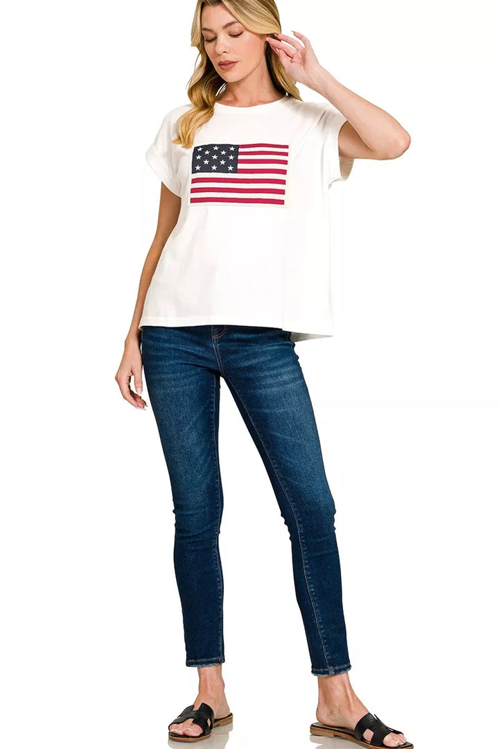 American flag graphic short sleeve crew neck tee