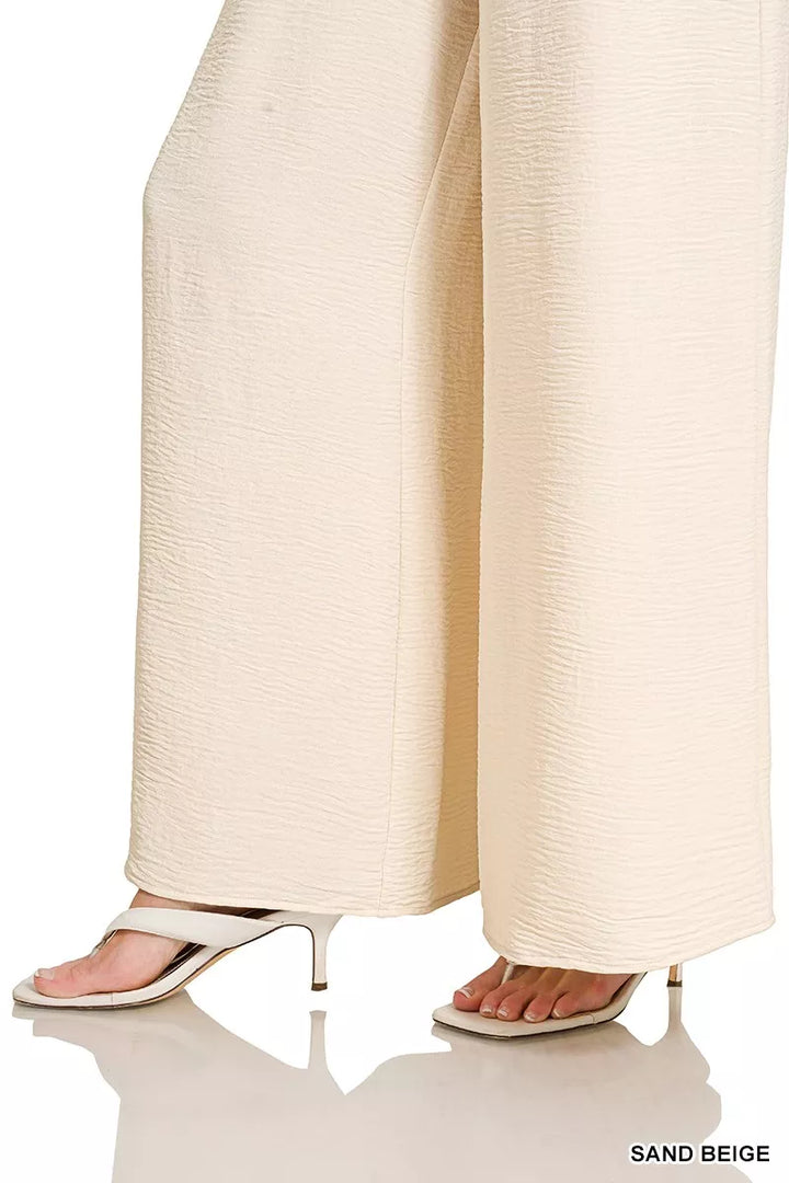 Woven airflow wide-leg pants with elastic waistband