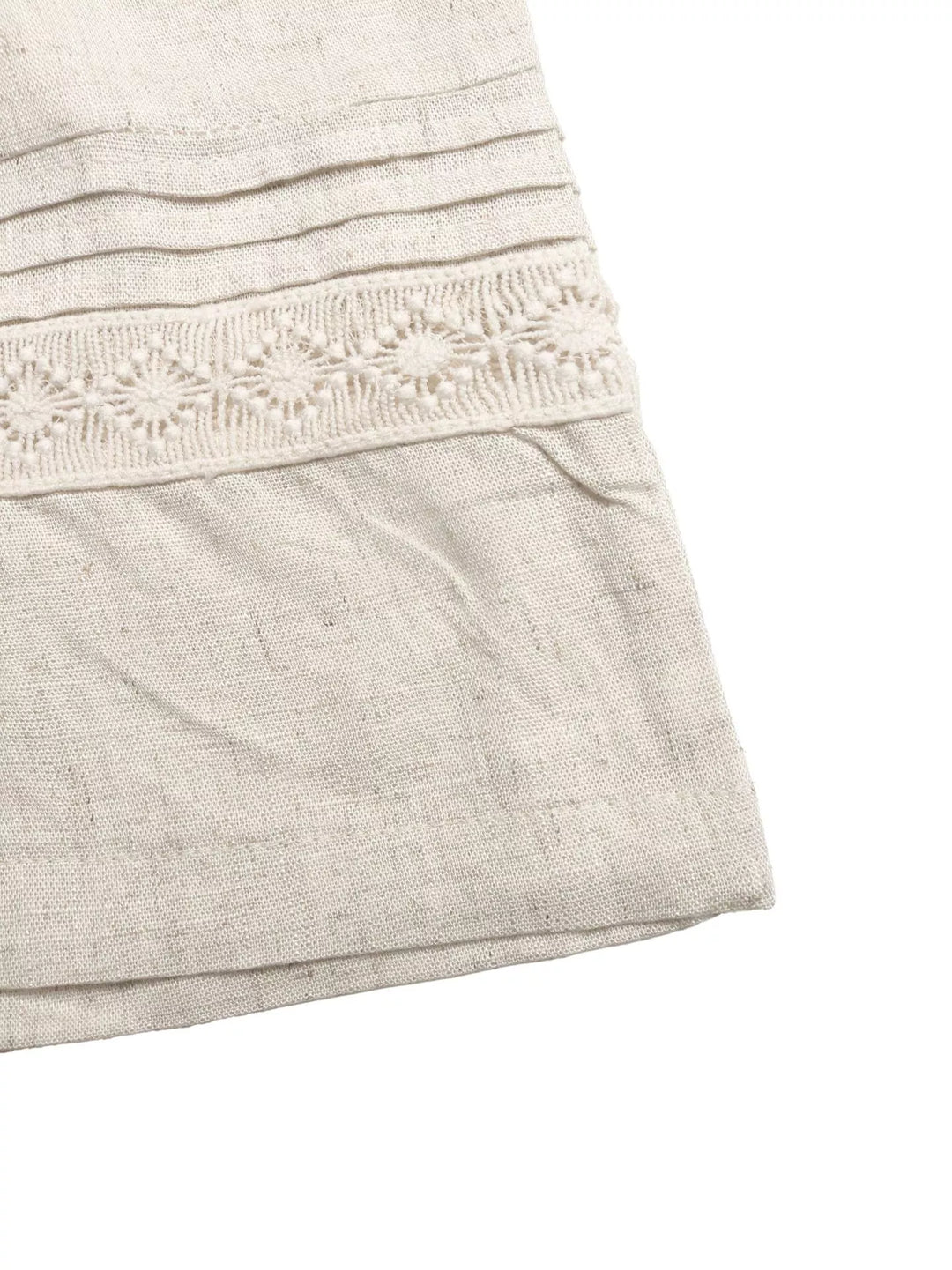 Drawstring wide-leg linen-blend pants with lace-trim hem