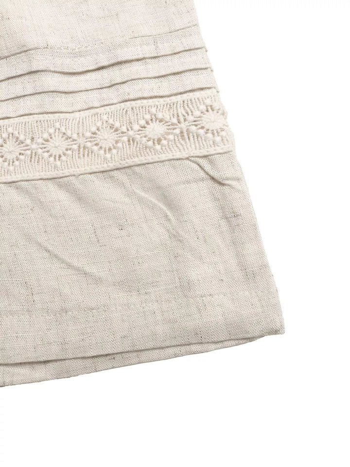 Drawstring wide-leg linen-blend pants with lace-trim hem