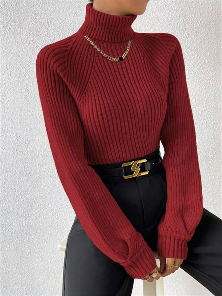 Ribbed knit turtleneck sweater with fitted long sleeves