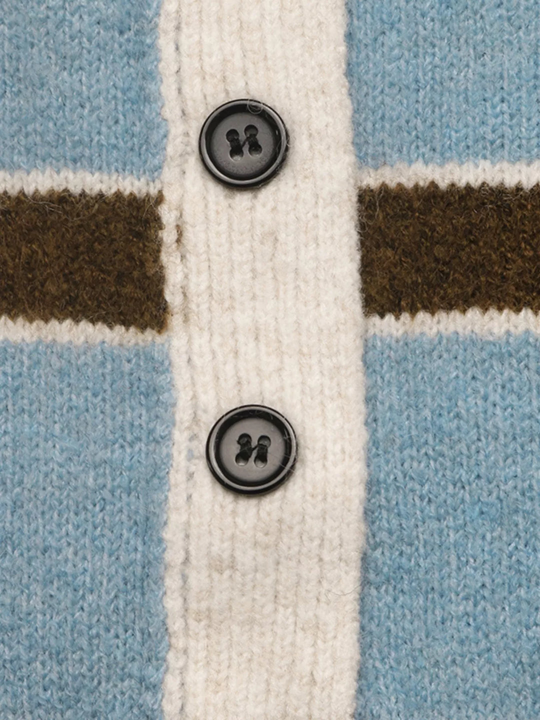 Striped knit polo collar sweater with button placket