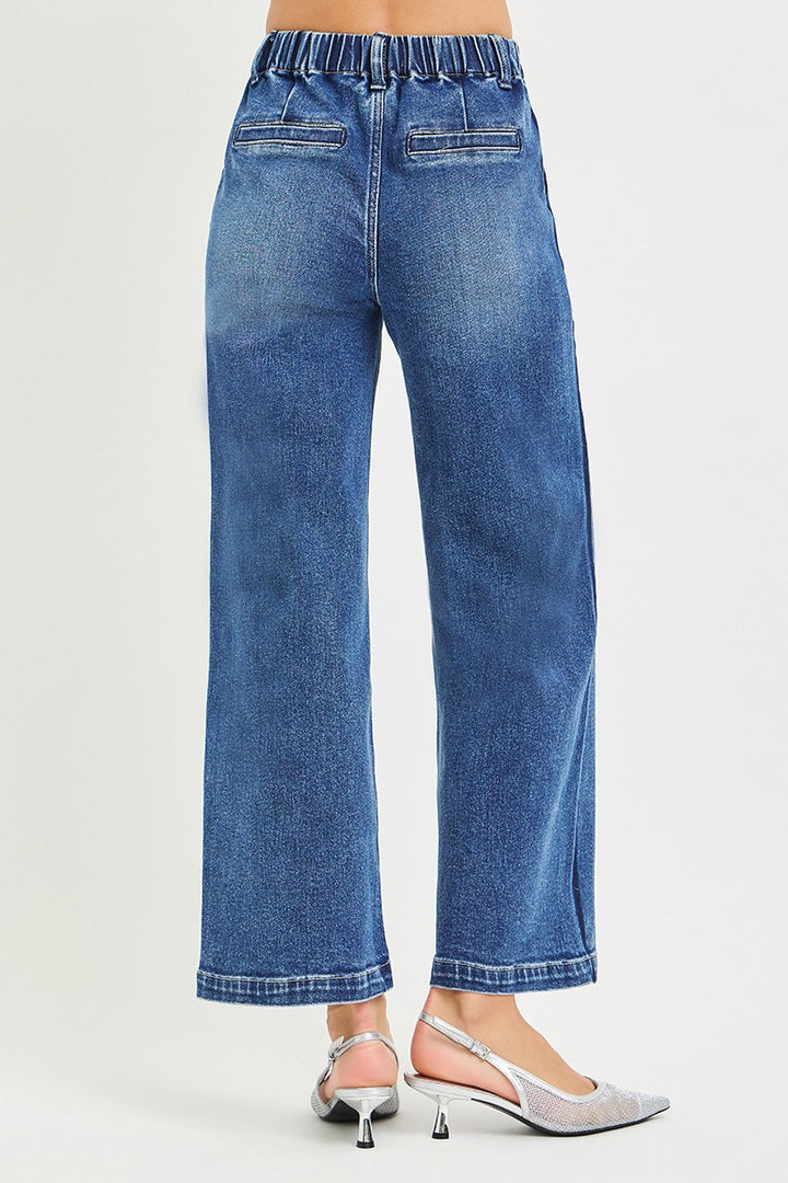 High-rise drawstring wide-leg cropped jeans