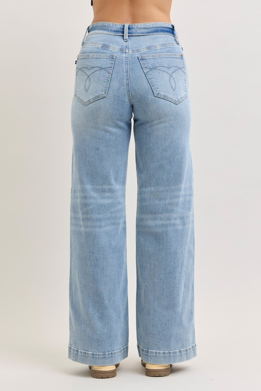 Mid-rise wide leg jeans with fold-over waistband