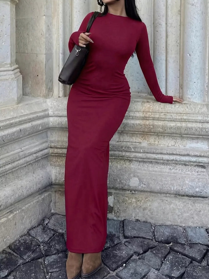 Long sleeve crew neck bodycon maxi dress