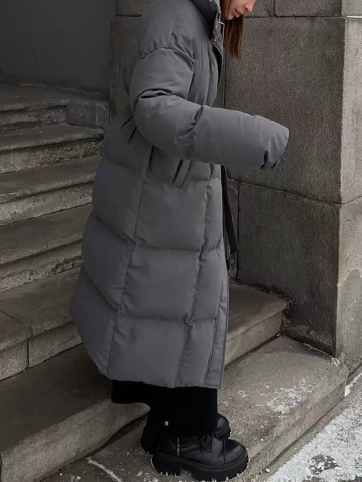 Longline padded puffer coat with stand collar