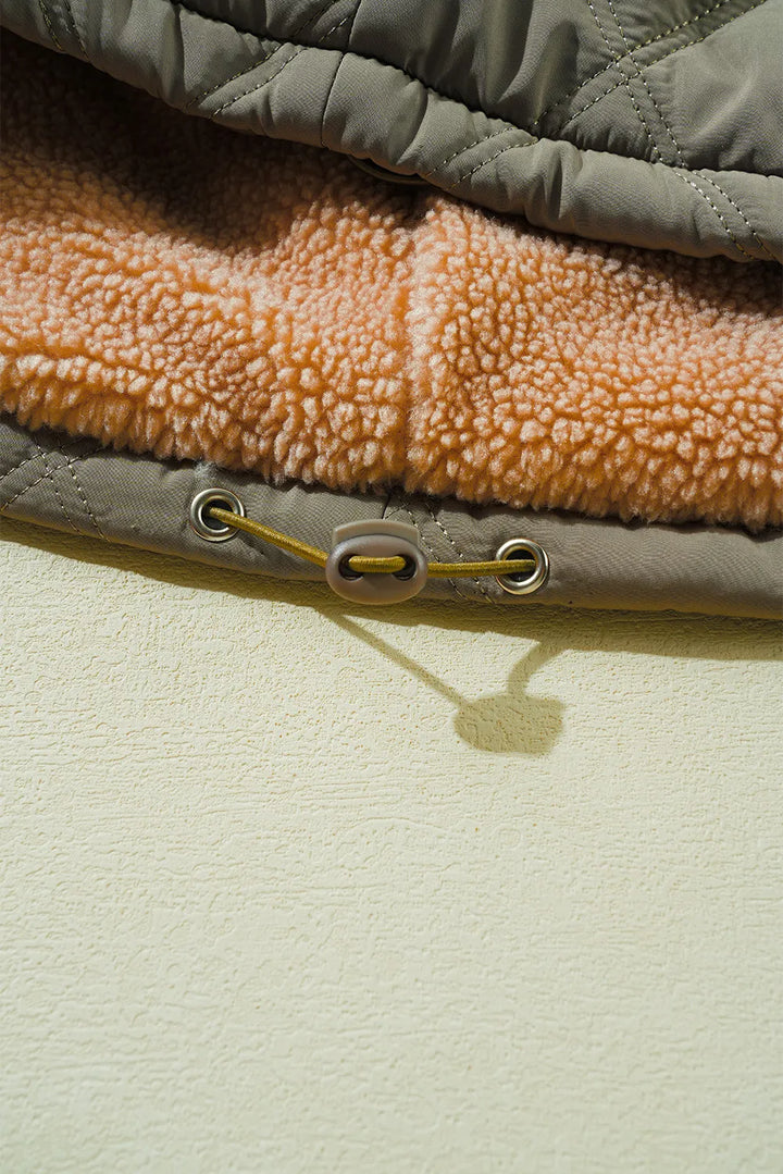 Diamond quilted sherpa collar jacket with drawstring hem