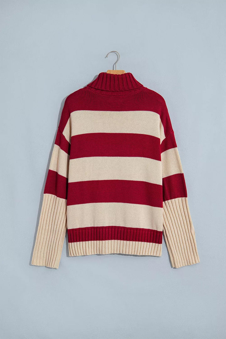 Striped turtleneck sweater with wide ribbed cuffs