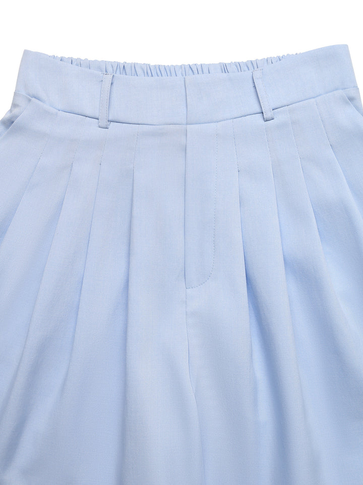 Pleated high-waisted wide-leg trouser shorts