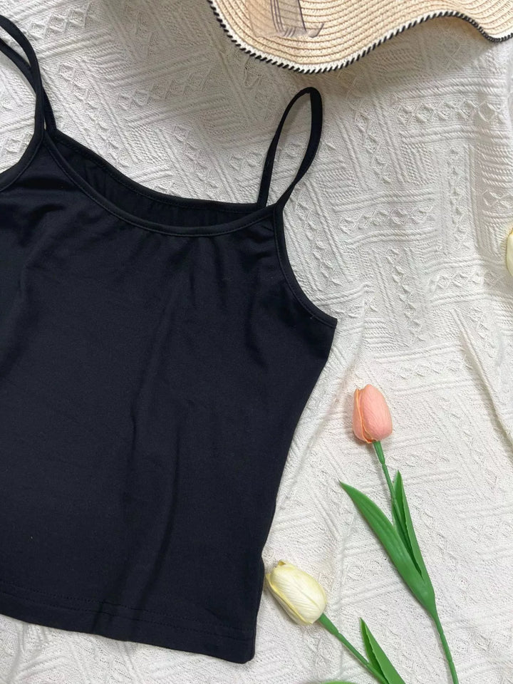 Fitted spaghetti strap scoop neck cropped cami
