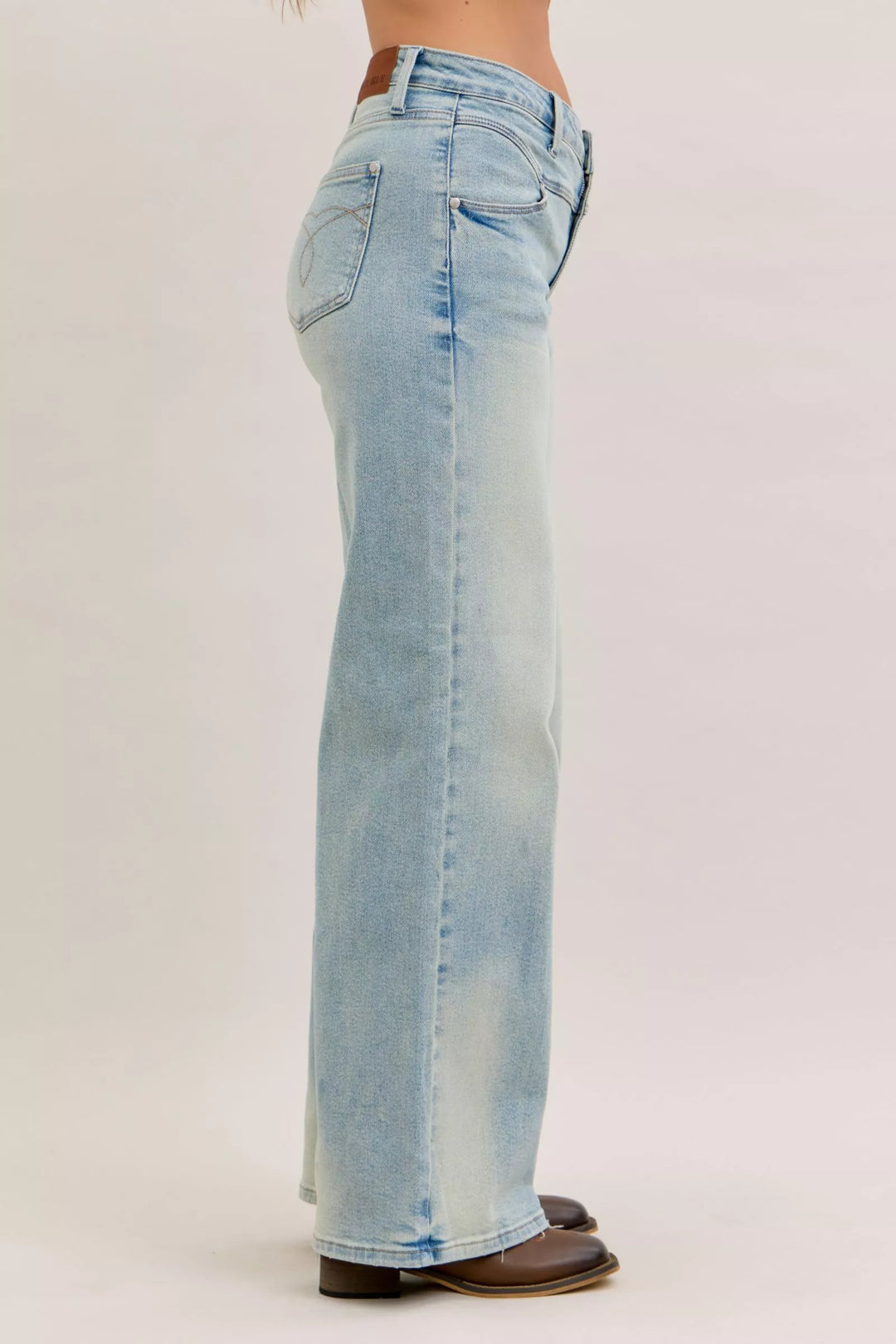 High-rise column straight-leg jeans with yoke detail