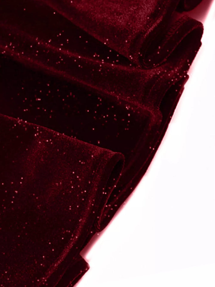 Glitter velvet ruched sweetheart-neck long sleeve top