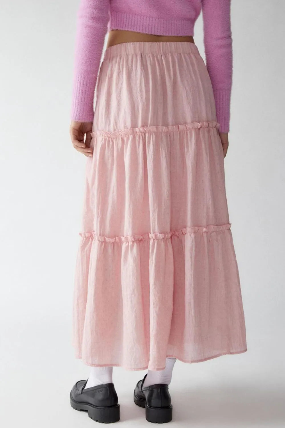 Tiered frill maxi skirt with elastic waist