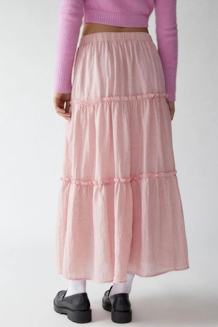 Tiered frill maxi skirt with elastic waist