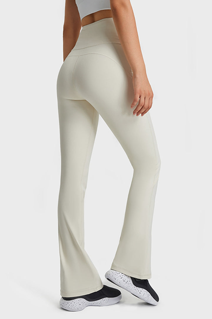 High-rise flare yoga pants with wide elastic waistband