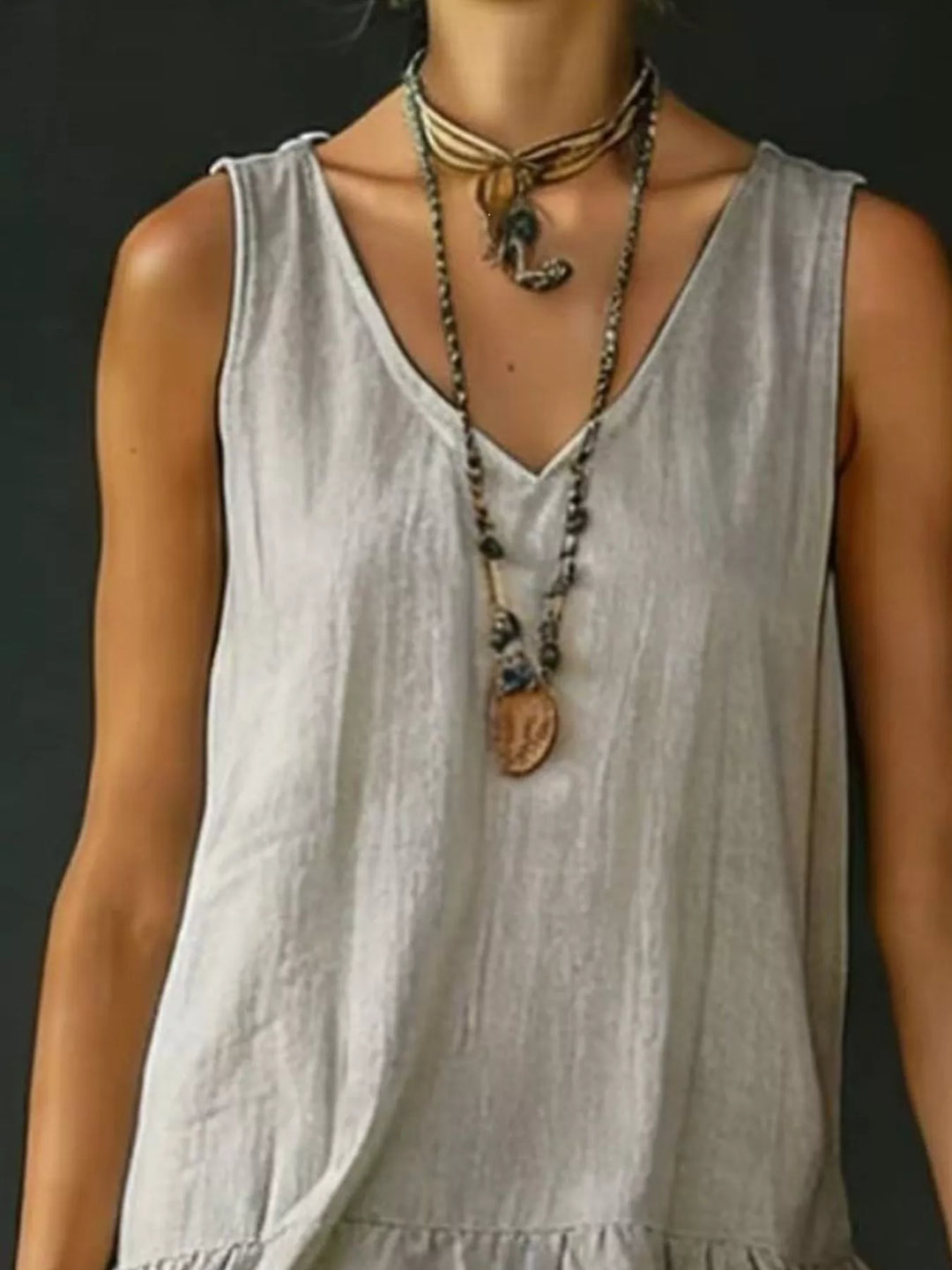 Tiered ruffle hem V-neck sleeveless mini dress