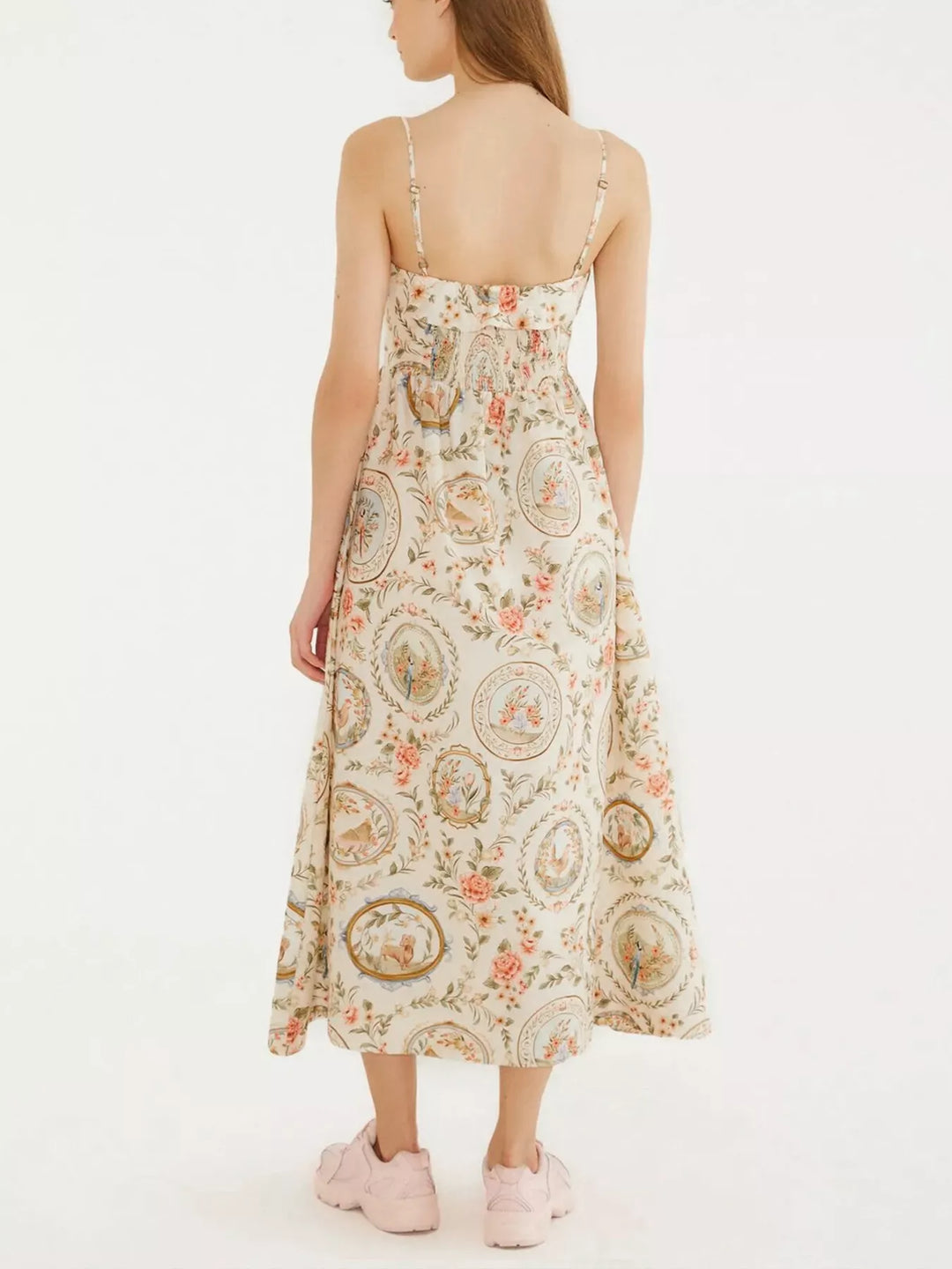 Vintage tapestry floral midi dress with spaghetti straps