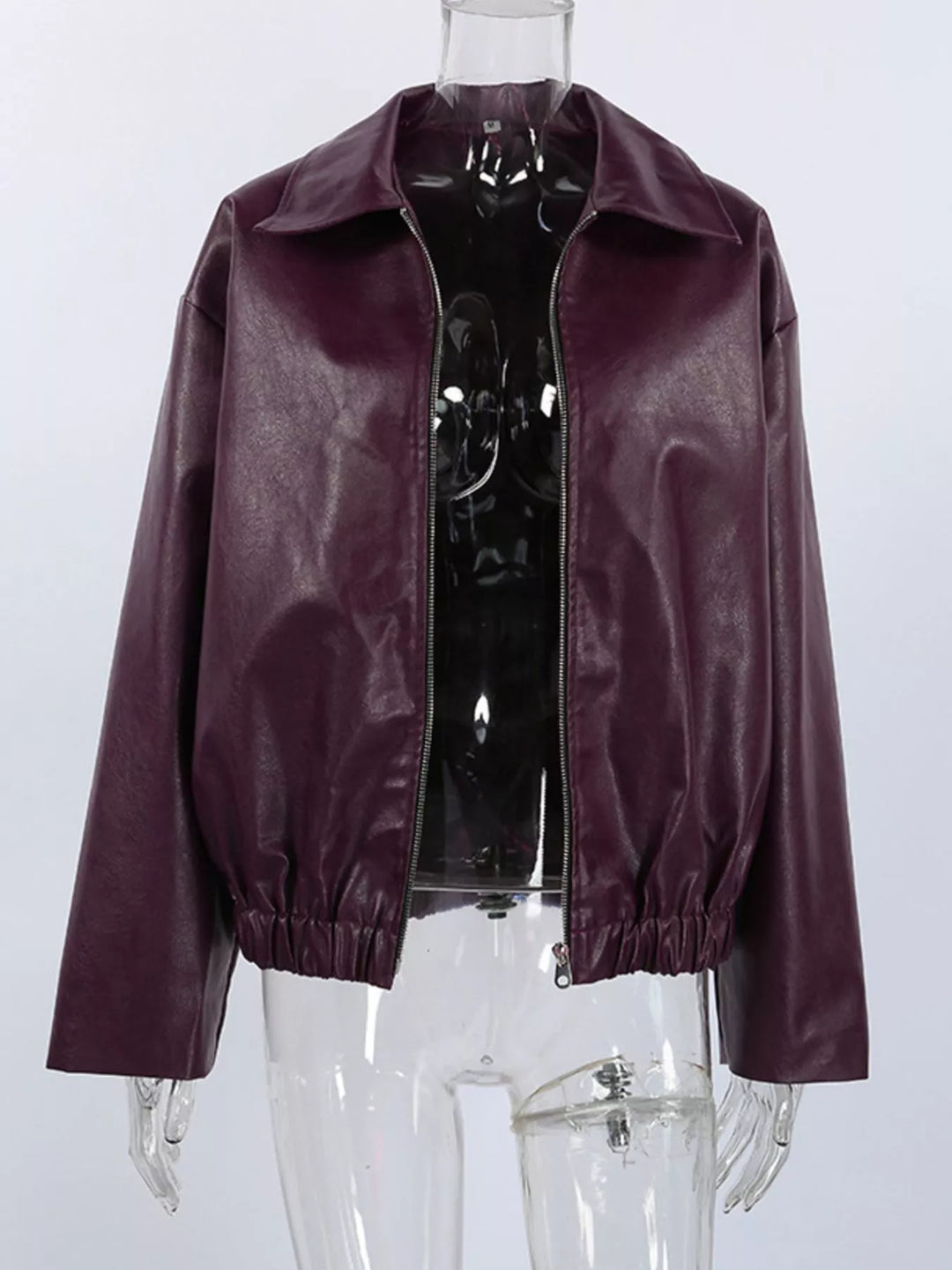 Oversized faux leather zip-up bomber jacket