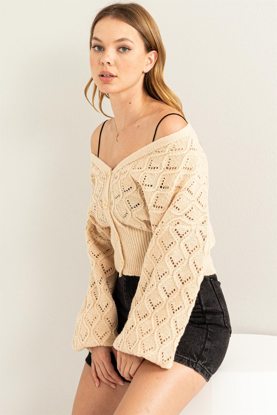 Days Together Pointelle Sweater Cardigan - Azoroh