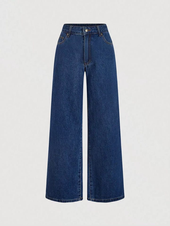 Halter denim vest and wide-leg jeans two-piece set