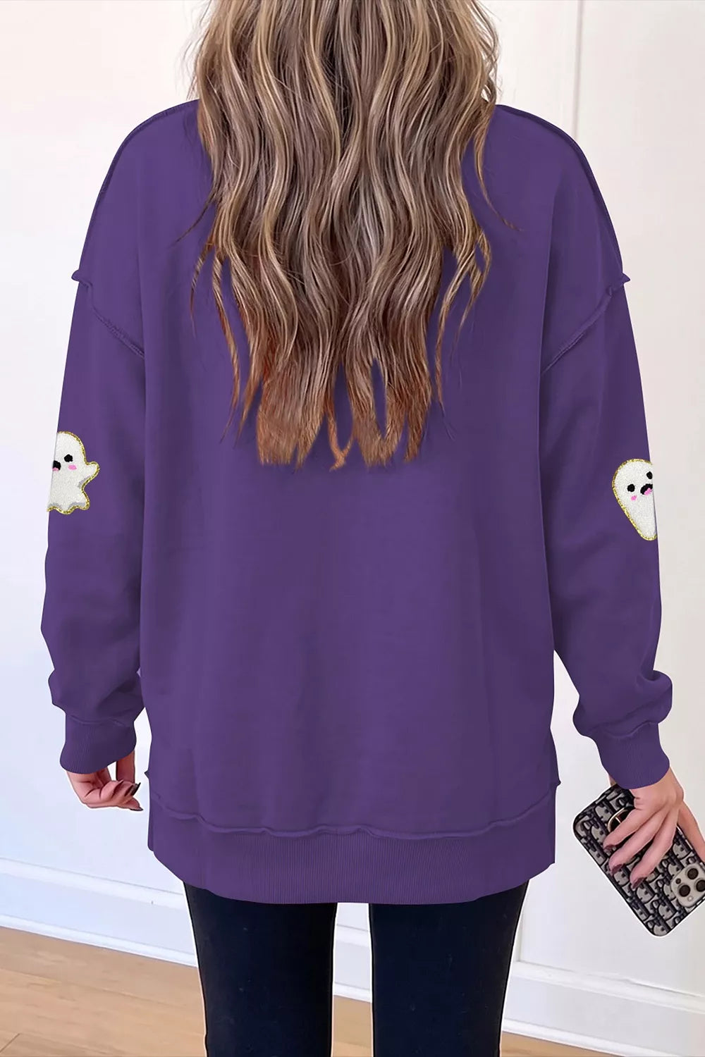 Glitter ghost patch mock neck tunic sweatshirt
