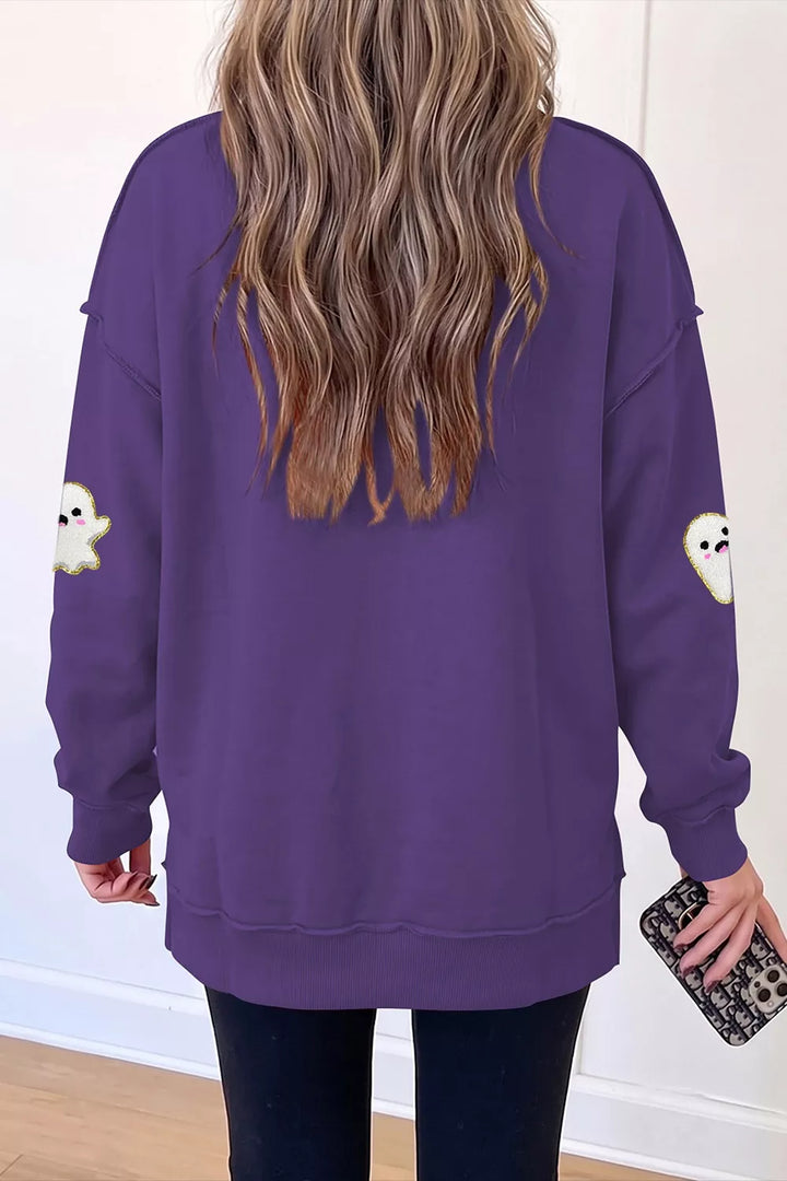 Glitter ghost patch mock neck tunic sweatshirt