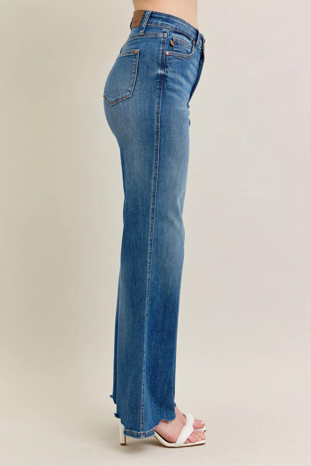 High-rise tummy control wide leg jeans with raw chewed hem