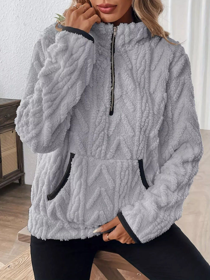 Textured fleece half-zip pullover with kangaroo pocket