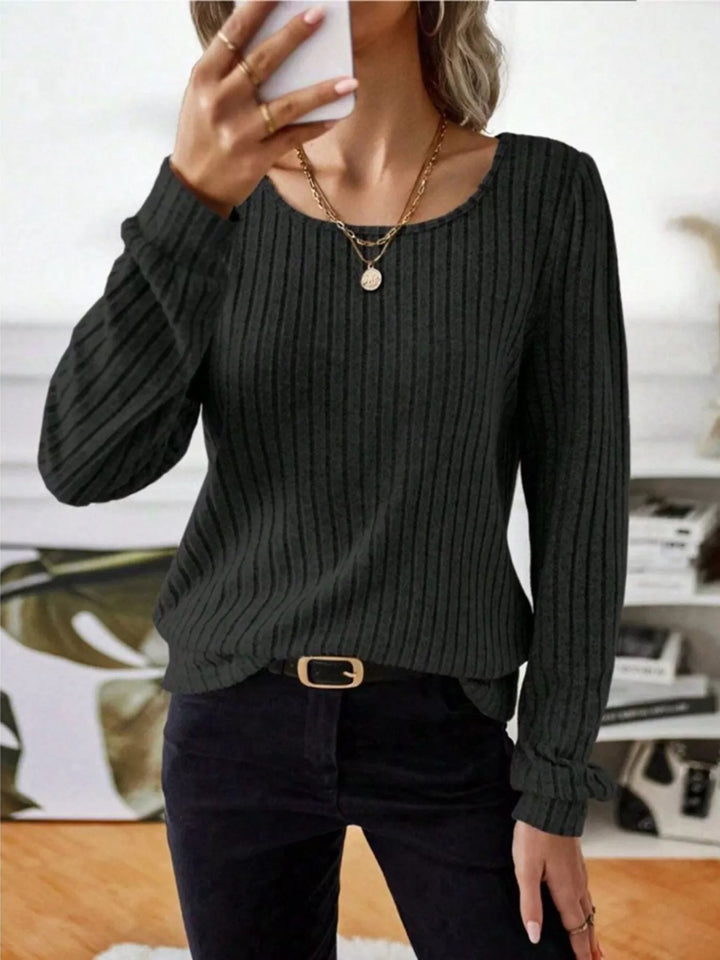 Ribbed knit scoop neck long sleeve top